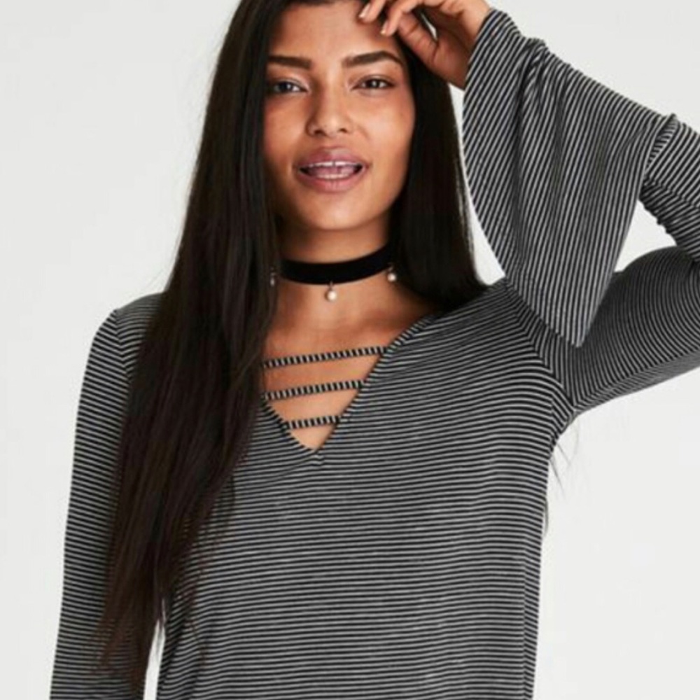 American Eagle Striped Bell Sleeve Top